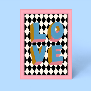 LOVE Harlequin Check Framed Print