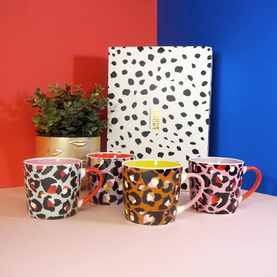 Set of 4 Leopard Print Mugs