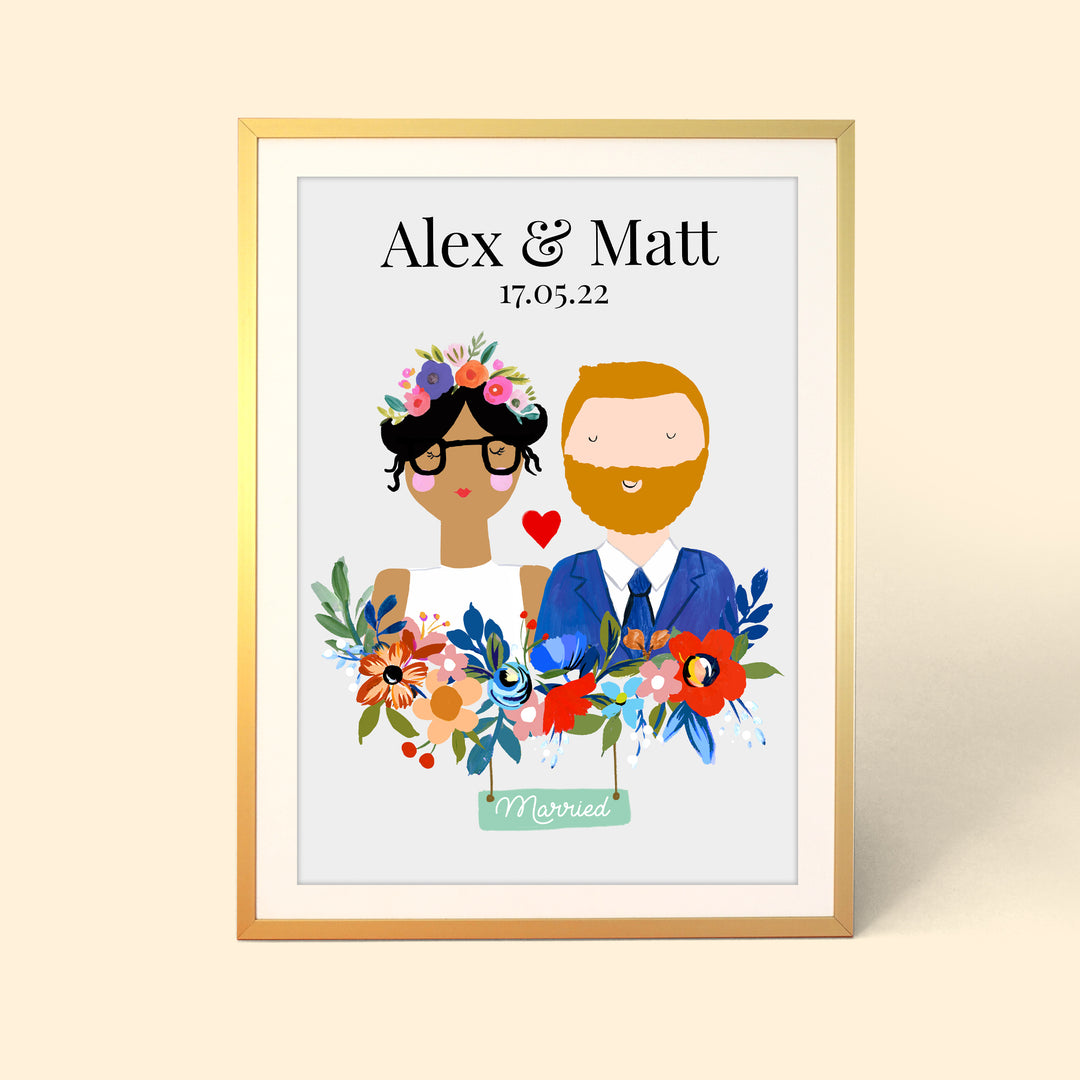 Customised Floral Couple Wedding Print