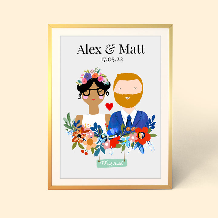 Customised Floral Couple Wedding Print