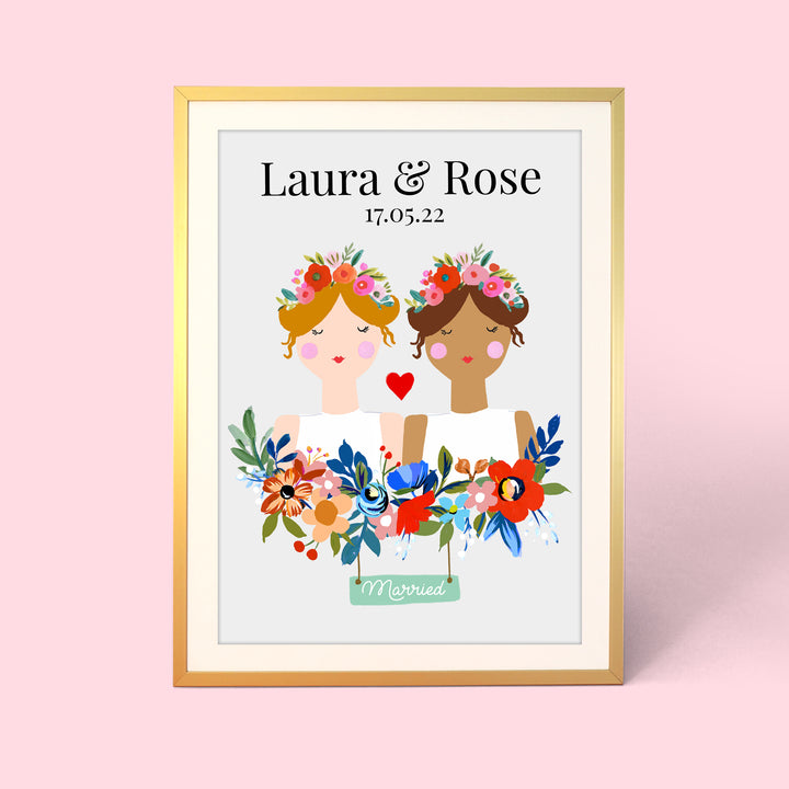 Customised Floral Female Couple Wedding Print