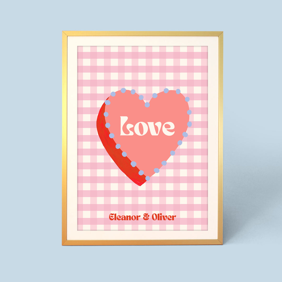 Gingham Love Heart Print