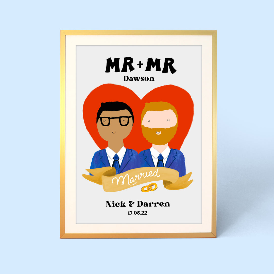 Customised Heart Male Couple Wedding Print