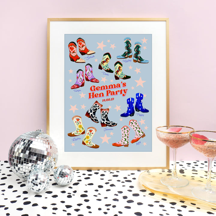Hen Party Cowboy Boots Personalised Print