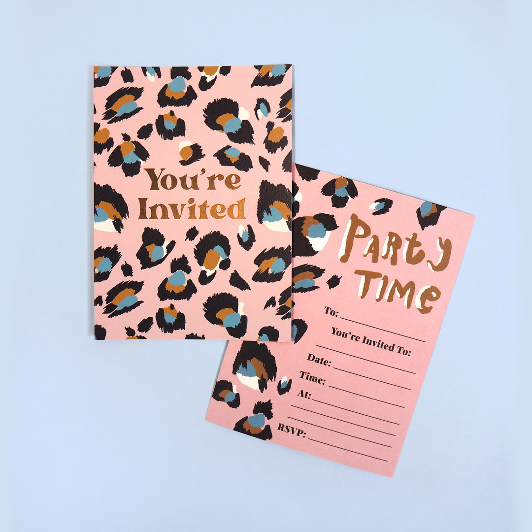 Pink Leopard Party Invitations - Pack of 10