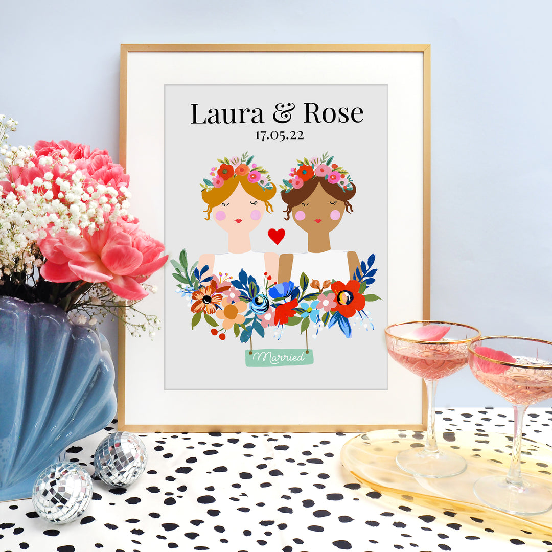 Customised Floral Female Couple Wedding Print