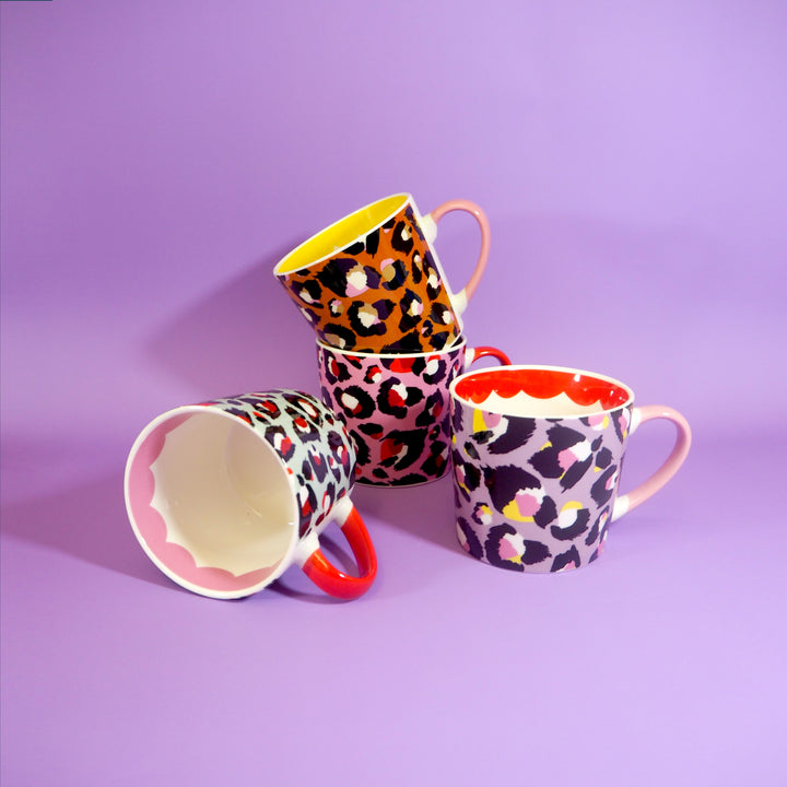 Set of 4 Leopard Print Mugs